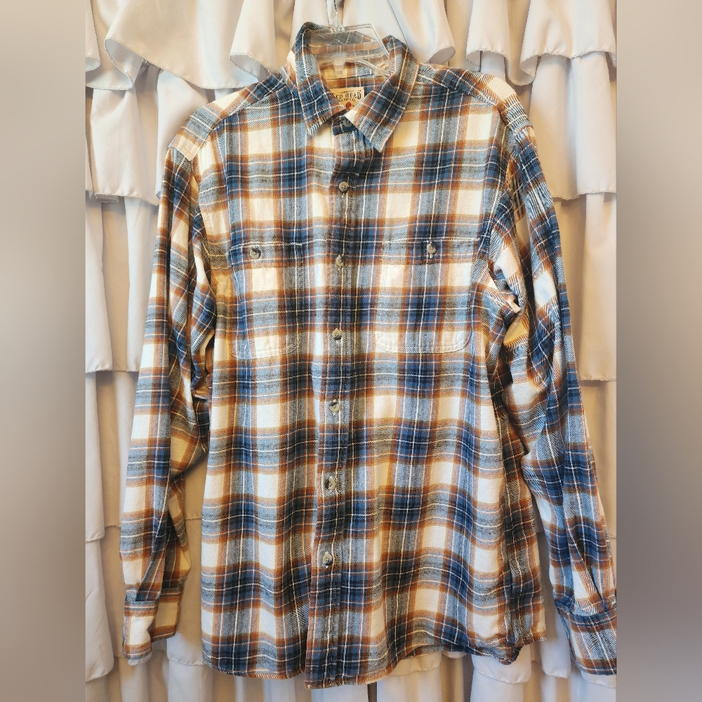 Men's Red Head Flannel Long Sleeve Button Down Shirt Size Large
